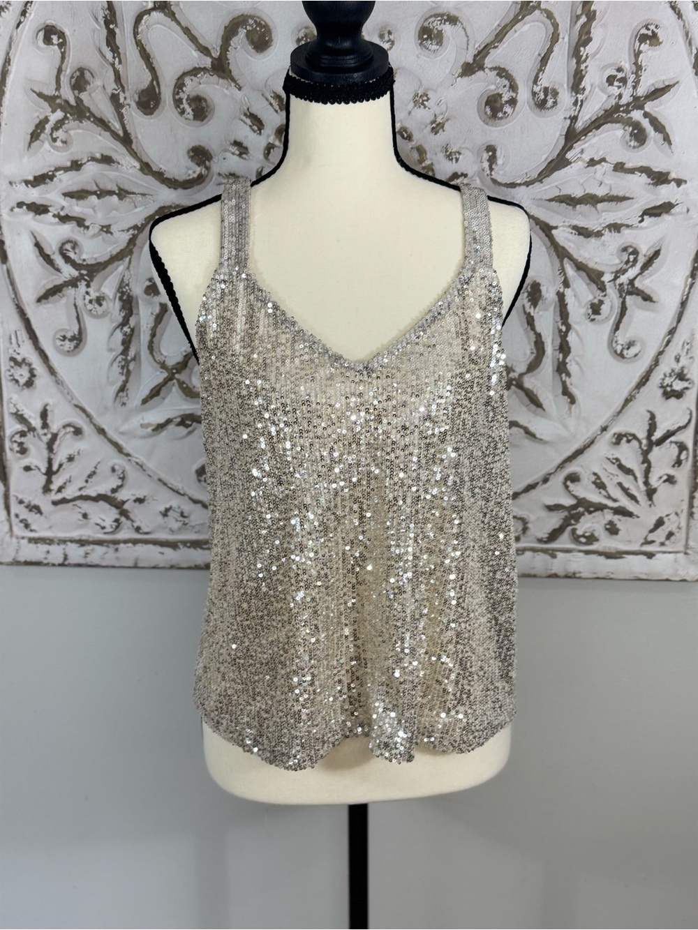Altar’d State Gold Sequin Tank Top – Size Large – Glam Party Top